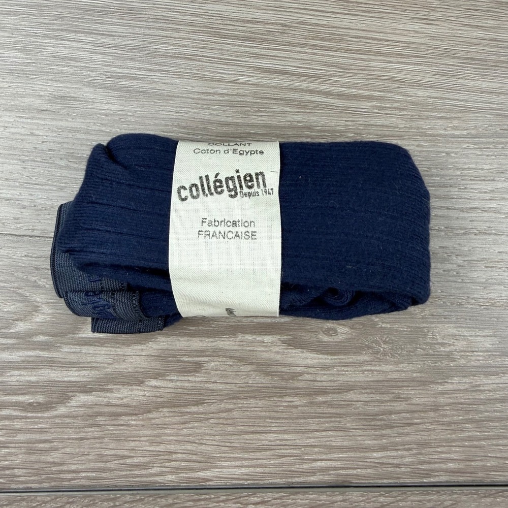 Collegien Girls Louise Tights Ribbed Egyptian Cotton Navy Blue 6M